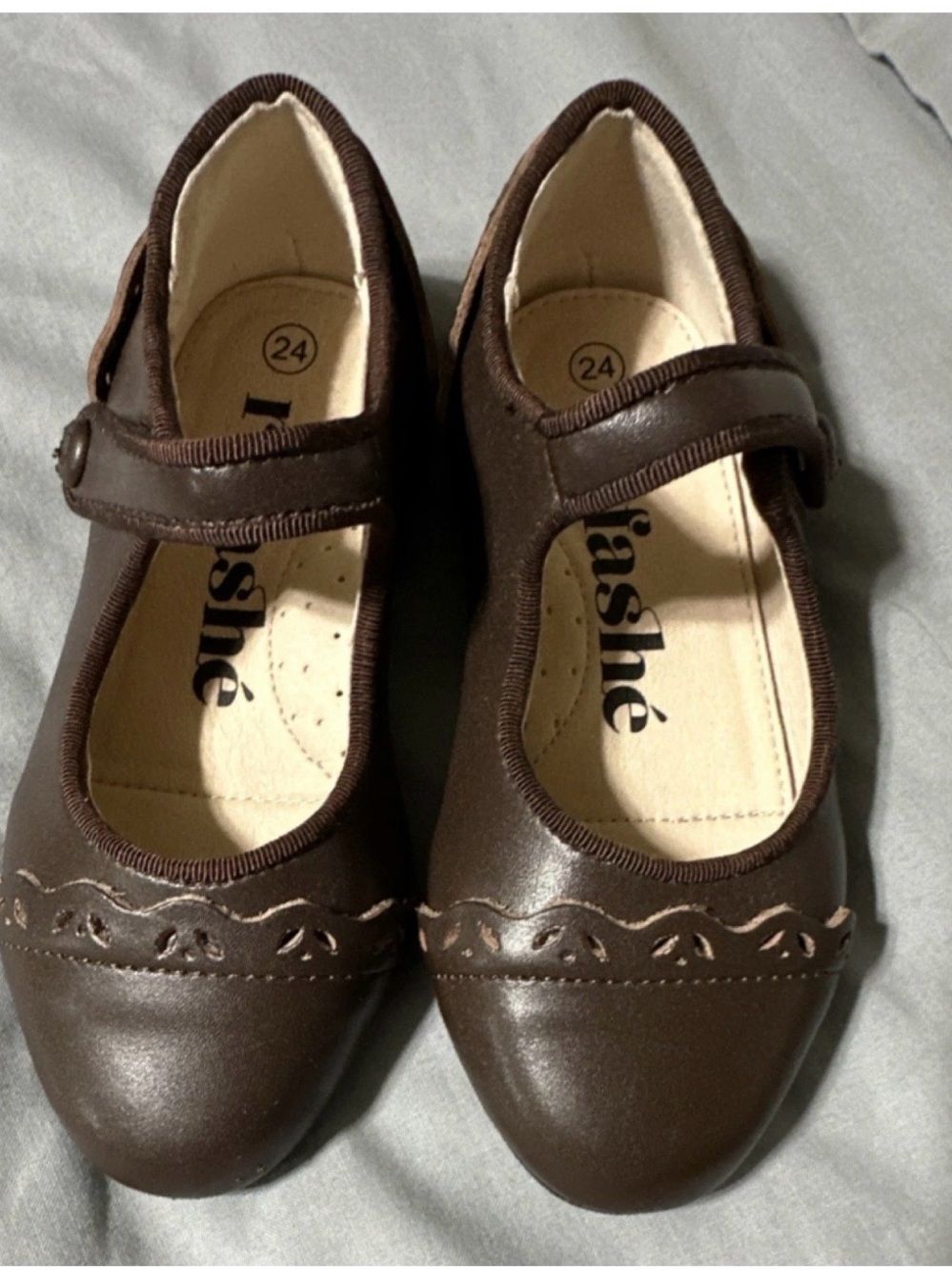 Girls' Brown Mary Jane Dress Shoes with Decorative Trim